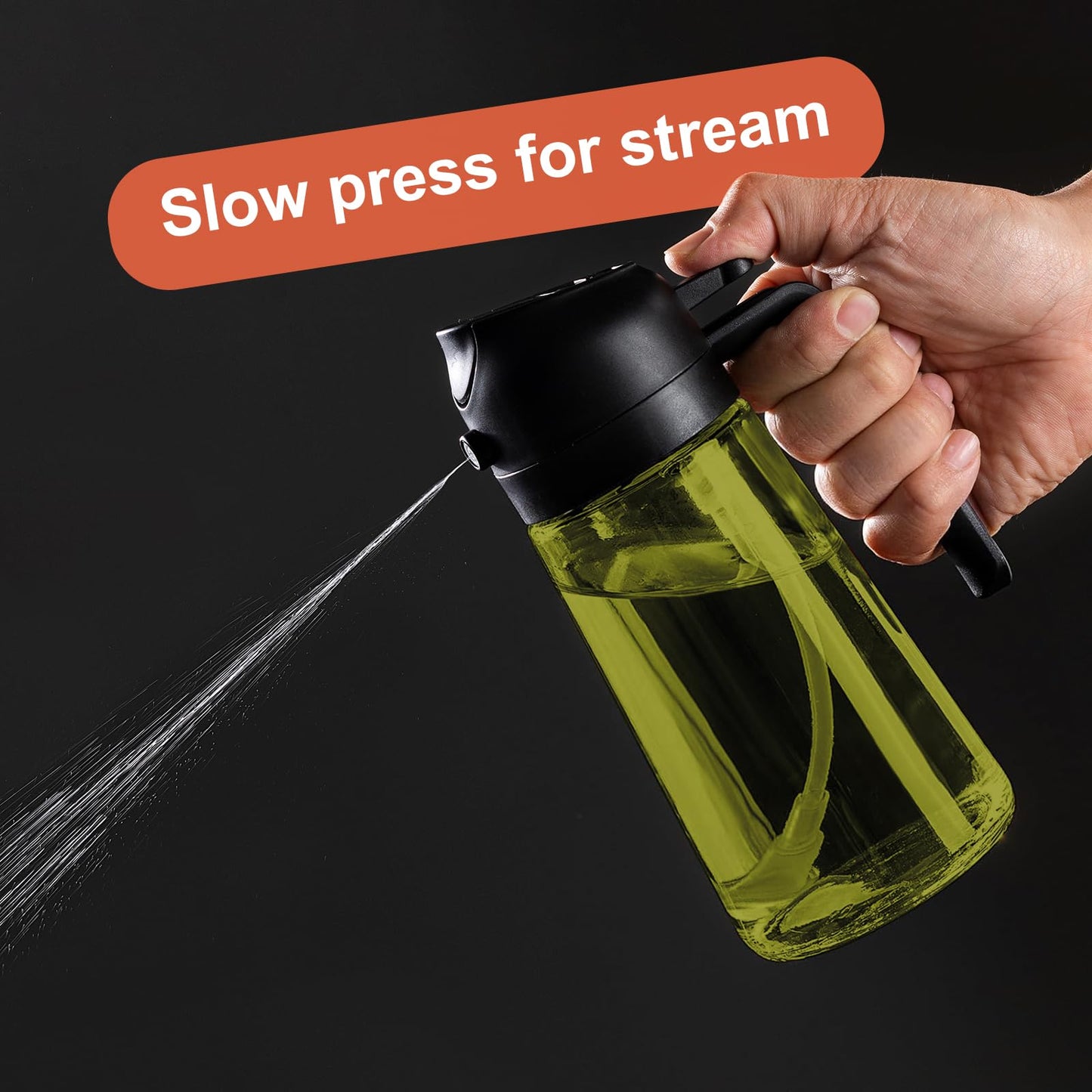 CXINYI - 16oz/470ml Olive Oil Dispenser for Kitchen with Stickers - 2 in 1 Olive Oil Sprayer for Cooking, Air Fryer, and Salad, Black&Green (Light-Proof Kitchen Gadget)