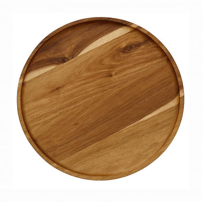 JB Home Collection, 12.5" Acacia Wood Round Serving Tray – Natural Wooden Platter for Charcuterie, Fruits, Snacks, Coffee, Tea – Rustic Food Board for Kitchen, Dining, Entertaining