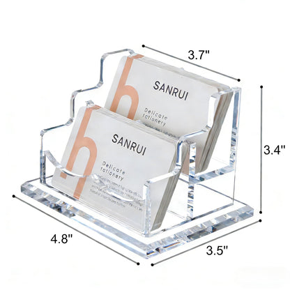 YUXUN Acrylic Business Card Holder for Desk-2 Tier 2 Slots, 3.5"×2" Multiple Business Card Holder Organizer for Women Men, 100+ Business Cards for Office Exhibition Home