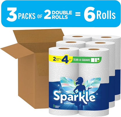 Sparkle Tear-A-Square Paper Towels, 2 Double Rolls