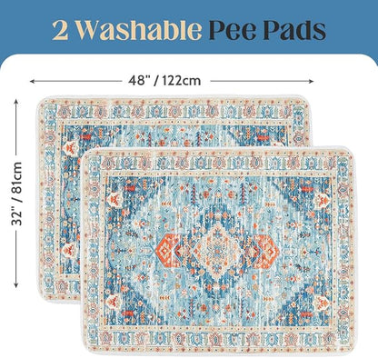 Washable Pee Pads for Dogs, 2 Pack Reusable Puppy Training Pads 48"x32" Super Absorbent Waterproof Dog Training Pads, Non-Slip Potty Pads, Whelping Pads Litter Mat Blue/Mix