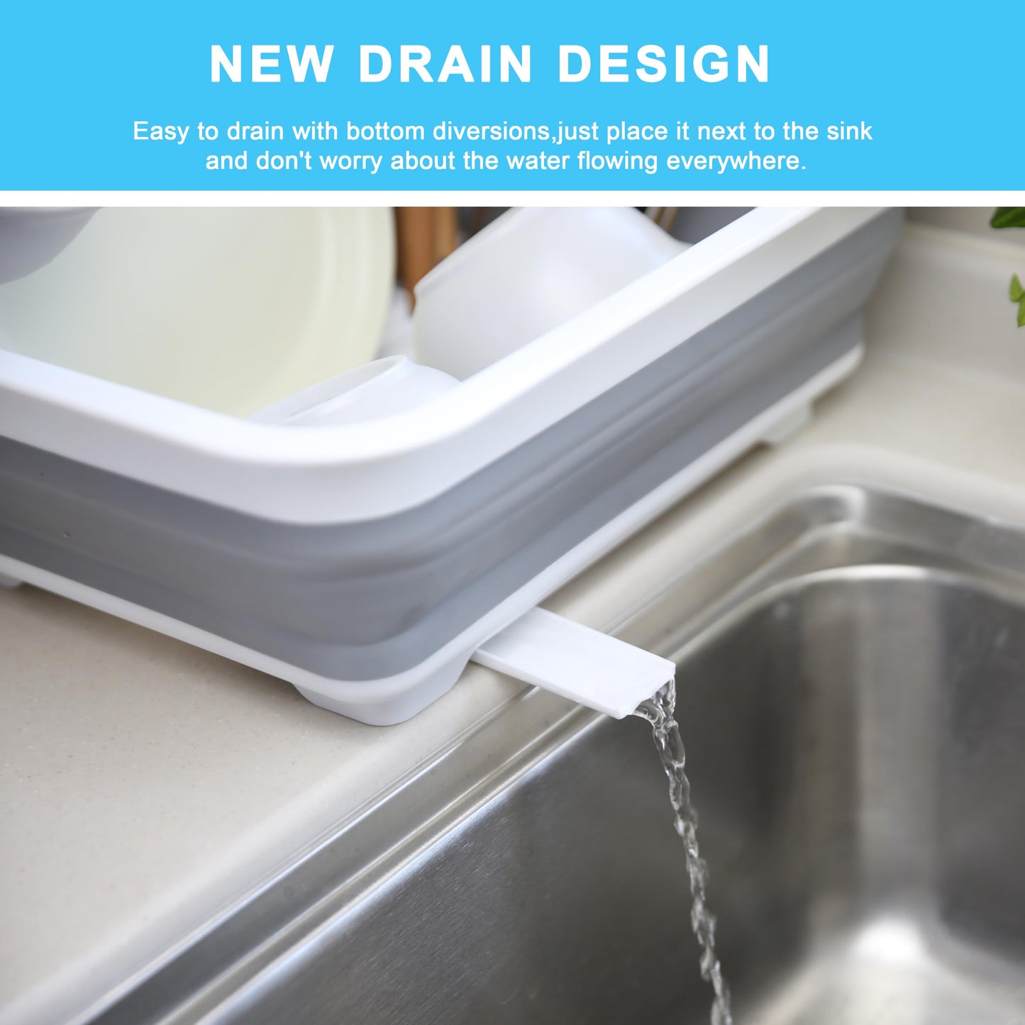 Collapsible Dish Drainer with Drain Plug and Swivel Spout, Space-Saving, Portable Dish Rack for Kitchens, RVs, Campers and Travel Trailers