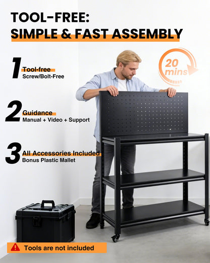 Pterying 52" Rolling Work Table, Adjustable Height Workbench with Lockable Wheels, Pegboard, Heavy Duty Mobile Work Bench for Garage, Tool Workshop, Woodworking and Mechanics