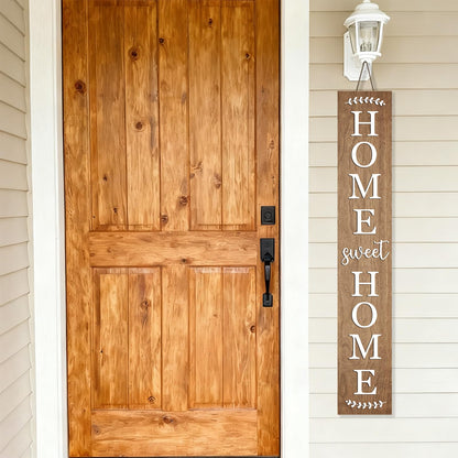 Home sweet home wooden porch sign Vertical hanging decorations Welcome sign front door standing Decorative sign 47x7.8Inch Plaques for Outside Yard Decor (Brown)