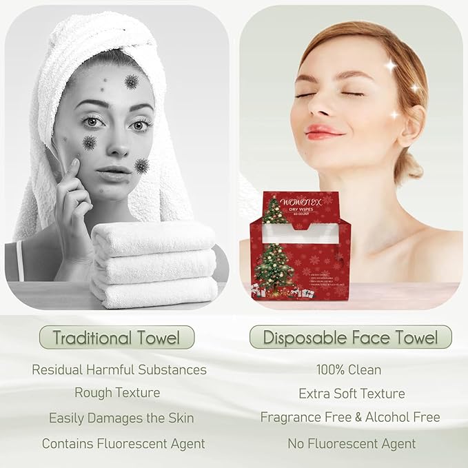 Christmas Style WOWOTEX Disposable Face Towel Biodegradable Large Dry Face