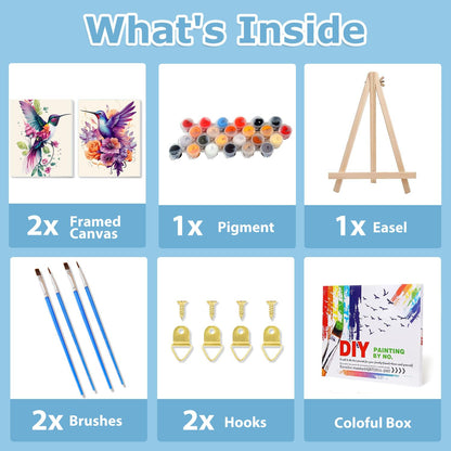 2 Pack Hummingbird Paint by Numbers with Frame, Hummingbird Paint by Numbers for Adults with Easel, DIY Crafts Painting by Number for Gift Home Wall Decor 8x12inch