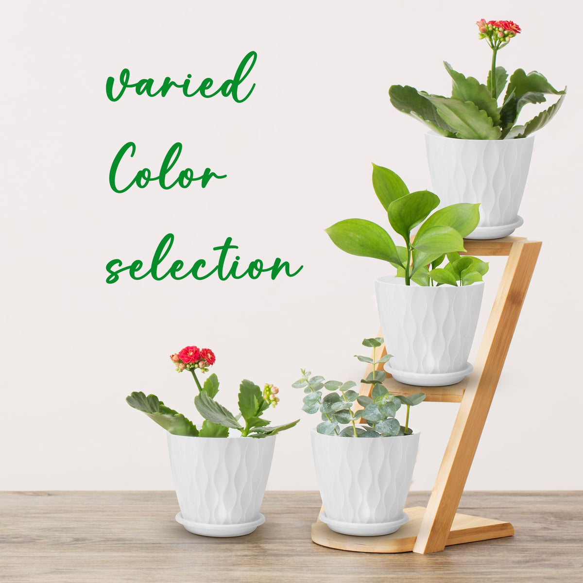 YNNICO 6 inch Plant Pots, 6 Pack Flower Pots Outdoor Indoor, Planters with Drainage Hole and Tray Saucer-White