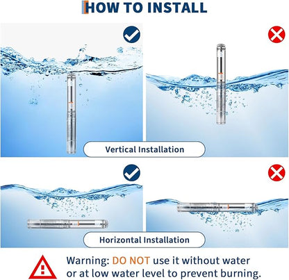 Deep Well Submersible Pump, 1HP 110V/60Hz, 27GPM Flow 204ft Head, with 33ft Electric Cord & Check Valve, 4" Stainless Steel Water Well Pump for Industrial,Irrigation,Home Use, IP68 Waterproof Grade