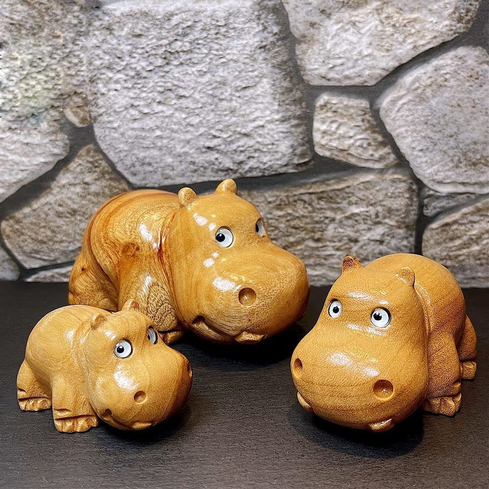 HomDSim Hippo Figurine Camphor Wooden Hippo Statue Art Miniature Carved Small Animal Sculpture