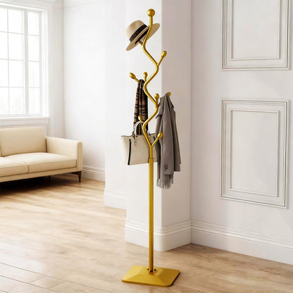 ZEYEXE Gold coat rack,Coat Tree Freestanding heavy duty with 8 Hooks and Sturdy Metal Base for Coat Hats Purses,Tree-shaped Coat Stand for Entryway,Bedroom