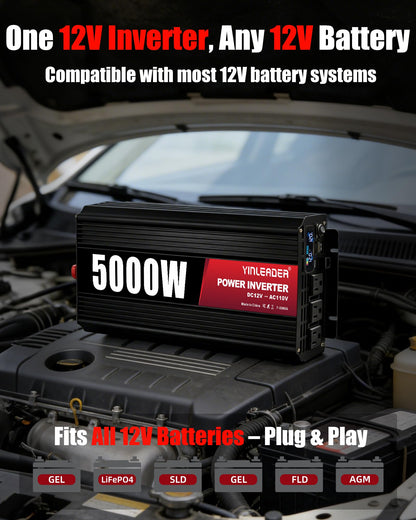 4000 Watt Power Inverter 12v to 110V/120V Converter Peak Power 8000W with 3 AC Outlets,1 USB Port, Remote Controller & LCD Screen DC to AC Inverter for RV Camping Off-Grid Solar Inverter Systems