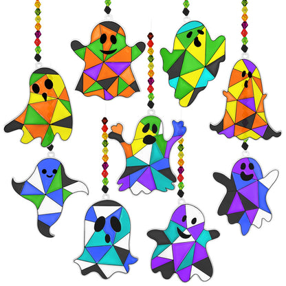 Winlyn 27 Sets Halloween Ghost Suncatchers Ornaments Decorations DIY Window Paint Art Sun Catchers Halloween Craft Kits Painting Kits for Kids Classroom Activities Art Projects Part Favors