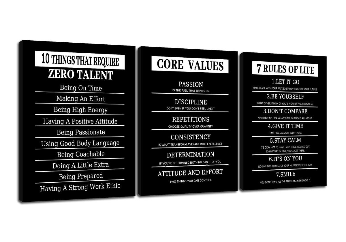 10 Things That Require Zero Talent Motivational Canvas Wall Art Core Values Entrepreneur Quotes Posters Prints Inspirational 7 Rules of Life Pictures for Bedroom Office Gym Wall Decor [36''W x 16''H]