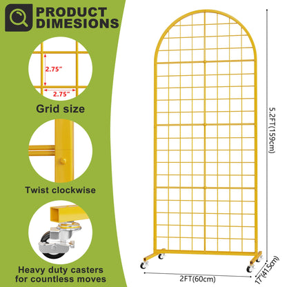 VGMiu Grid Wall Panel 1PCS Display Stand 2' x 5.2' FT Gold Grid Wall Panels Movable Retail Display Racks Floorstanding Gridwall Heavy Duty with Wheel for Art Craft Photo Displays Fair Trade Show