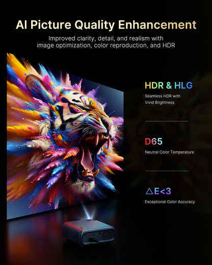 NexiGo PJ40 Ultra Outdoor Projector, Compatible with Netflix/YouTube/Prime Video, 800 ANSI Lumens, AI Image Enhancement, Native 1080p Video Projector, 20W Speaker, Auto Keystone