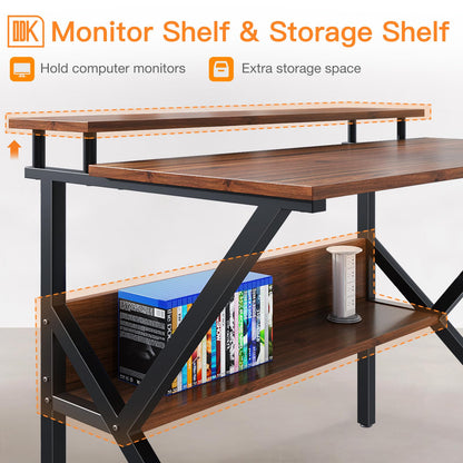 ODK Small Desk, 27.5 Inch Computer Desk for Small Spaces, Study Desk with Storage & Monitor Stand, Deep Brown