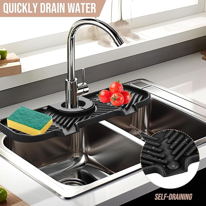 2 Pcs Silicone Faucet Splash Guard 10.6 ” x 4.3” Kitchen Sink Splash Guard