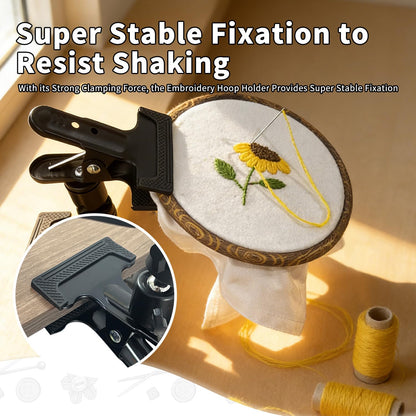 Portable Metal Embroidery Hoop Stand Holder - Rotated Embroidery Hoops Stand Table Clip for Most Size/Shape Embroidery Needlework Hoops