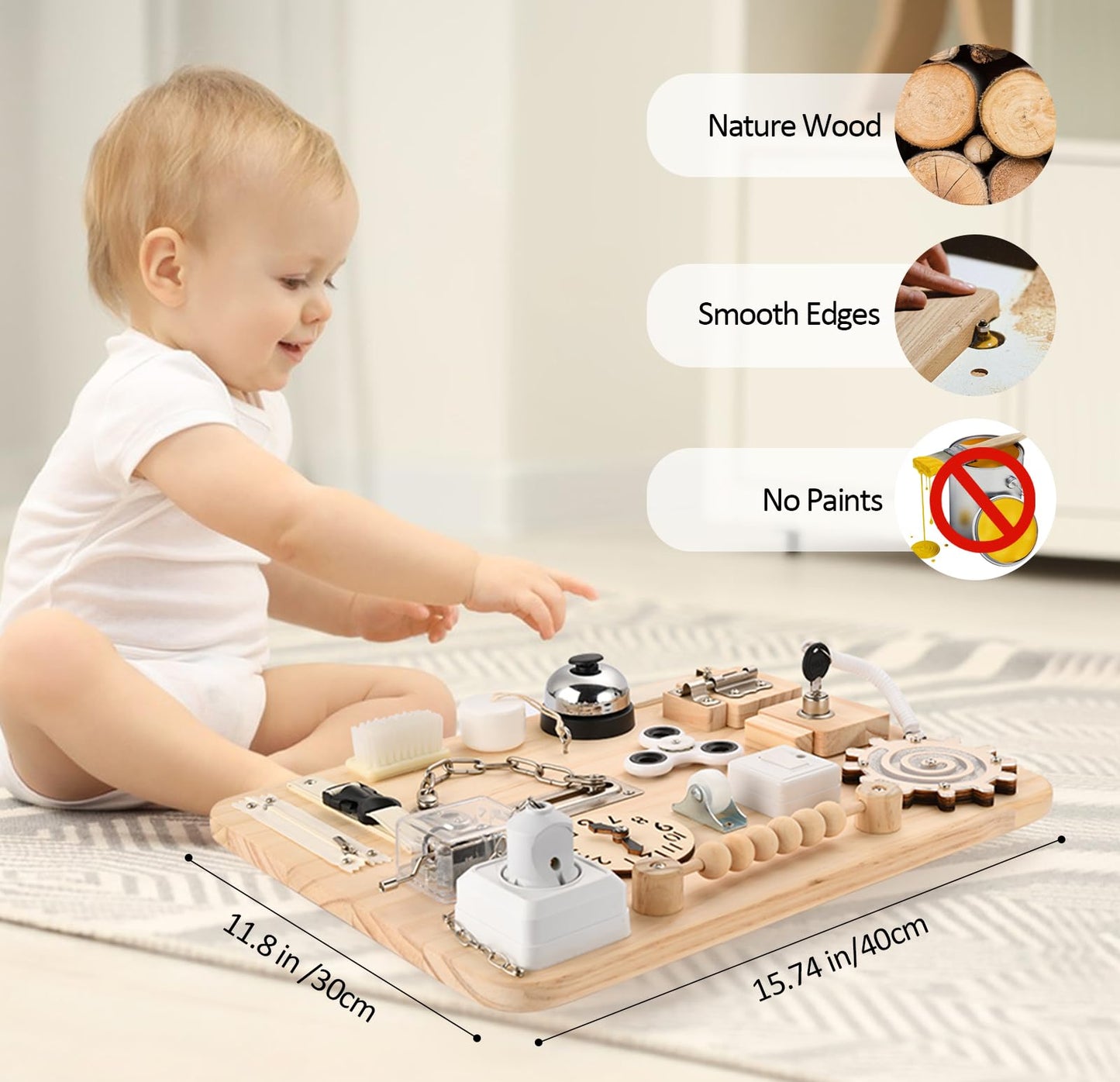 Potatomato Montessori Large Busy Board - Wooden Sensory Toys -Fidget Activity Board for Toddlers Boys and Girls- Motor Skills Gifts for ADHD & Autistic Children Kids 3 4 Years Old