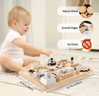 Potatomato Montessori Large Busy Board - Wooden Sensory Toys -Fidget Activity Board for Toddlers Boys and Girls- Motor Skills Gifts for ADHD & Autistic Children Kids 3 4 Years Old