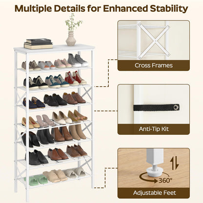YATINEY 8 Tier Shoe Rack, Shoe Storage Organizer, Large Capacity Shoe Shelf Holds 32 Pairs of Shoes, Sturdy and Stable, for Entryway, Hallway, Closet, Dorm Room, White SS08WW