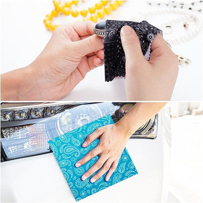 24 Pcs Microfiber Cleaning Cloth Paisley Elegant Flowers Design Glasses