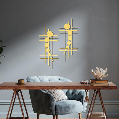 Therwen 2 Pcs Metal Wall Art 15.75 x 7.09 Inch Abstract Minialist Metal Decor Vertical Wall Sculptures Geometric Modern Hanging for Living Room Home Bedroom Office Study Decorations Gifts