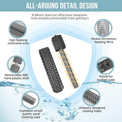 Aquarium Heater 300W, Fish Tank Heater with High-Temperature Protection and Turtle Tank Heater with Automatic Power-Off When Leaving Seawater or Freshwater.