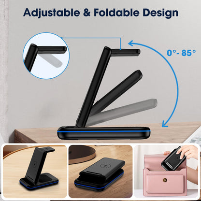 Wireless Charging Station for Samsung/Android, Fast Wireless Watch Charger Station Compatible for Samsung Galaxy S25 Ultra/S24/S23+/Z Flip 7/6 Fold 7/6, Watch8/7/Pro/Active 2 Galaxy Buds3/2 Pro(Black)