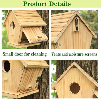 STARSWR Bird House,Outdoor Bluebird House for Outside Clearance,Wooden Birdhouse Finch Cardinals Hanging Birdhouse Nesting Box for Wild Bird Viewing