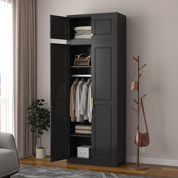 SteeLoong 15" Wall Storage Cabinet,Black Bathroom Wall Mounted Cabinet,Metal Armoire Wardrobe Closet Storage Cabinets for Basement,Livingroom Home Office