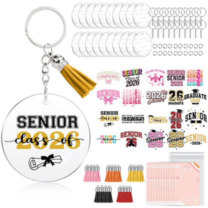 YOPPIX 140 PCS Acrylic Keychain Blank Set, 2026 Graduation Season Double-Sided UV DTF Stickers Acrylic Keychain Making Kits for Vinyl DIY Craft Project