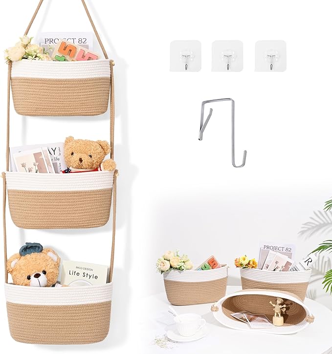 Hanging Basket, 3-Tier Wall Baskets, Over the Door Organizer