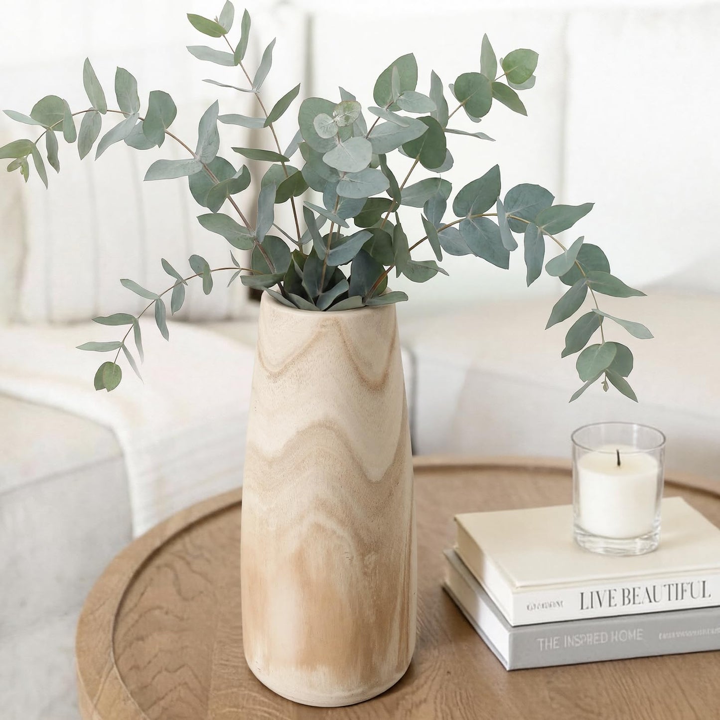 Natural Wood Vase for Dried Flowers – 12 Inch Decorative Table Vase