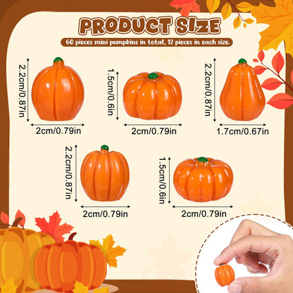 Liobelon 60 Pieces Mini Artificial Pumpkins 5 Different Shape Fall Harvest Simulation Pumpkins Decor DIY Crafts Fake Resin Pumpkin Thanksgiving Decorations Fall Vase Bowl Filler