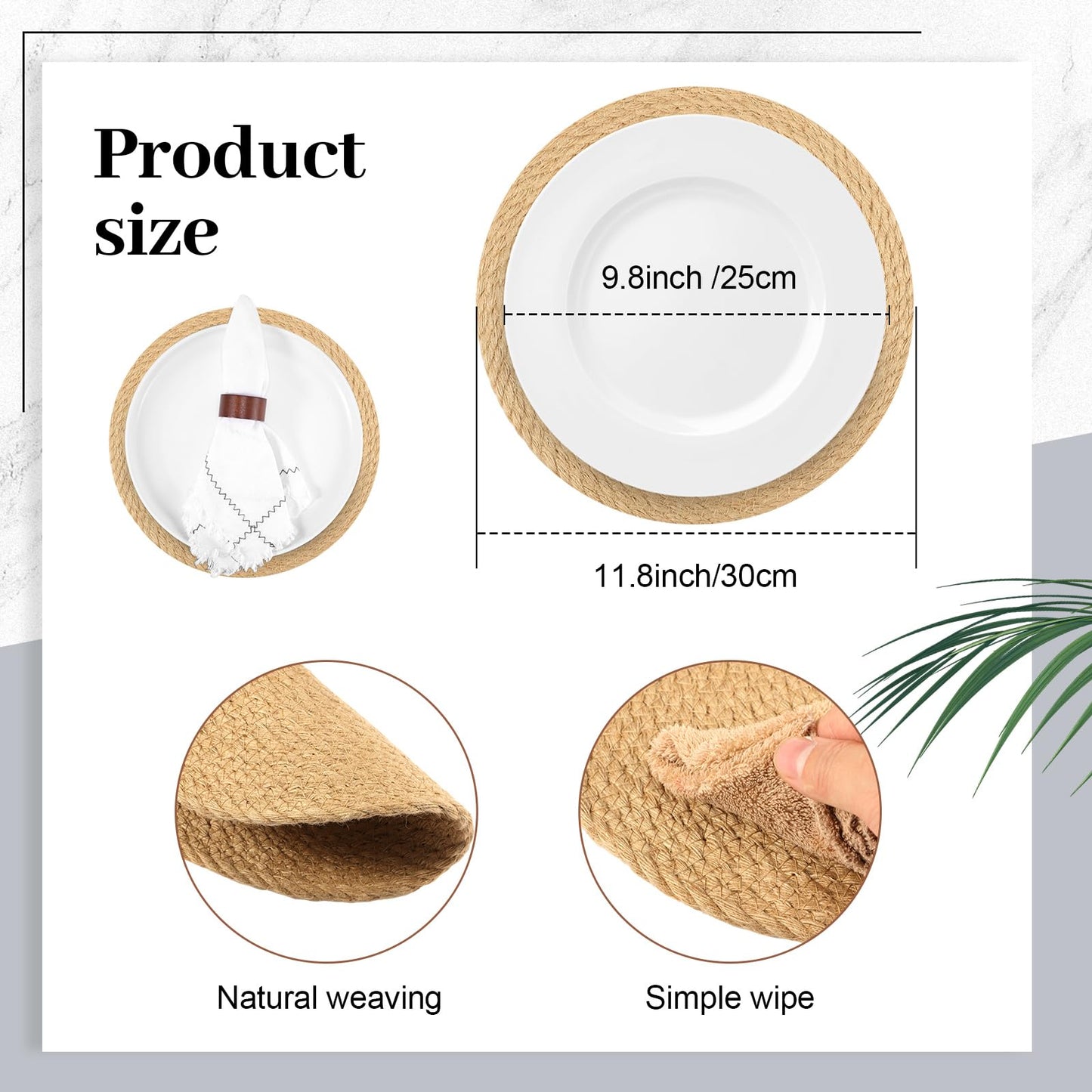 Newtay 16 Pcs Wedding Table Supplies Round Woven Placemats 11.8 '' Wooden Napkin Rings Braided Dining Natural Table Mats Weddings Dinner Parties Kitchen Centerpieces Tabletop Decoration