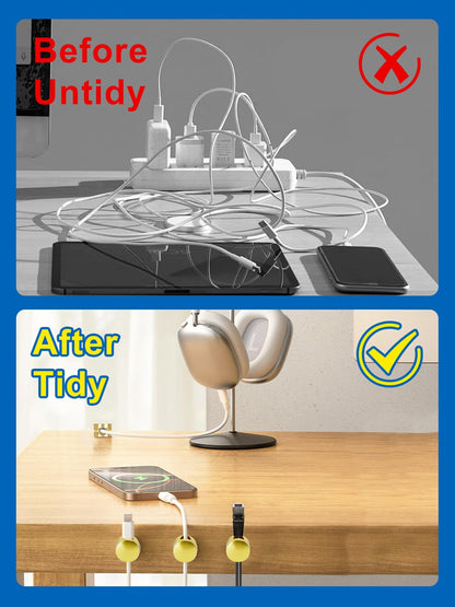 Kofuyni 3 Pack Upgraded Cord Management Clips with Extra-Large Adhesive Base, Stronger Hold Phone Charger Holder for Nightstand, Premium Aluminum Gold Sticky USB Wire Organizer Cable Clips for Desk