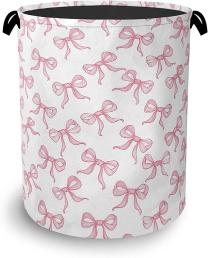 Cute Pink Bow Laundry Basket, Foldable Oxford Cloth Tote Bag Laundry Hamper