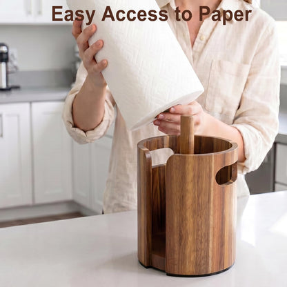 Premium Wood Paper Towel Holder for Kitchen Countertop, Acacia Wooden Kitchen Towel Holder with Splash Guard, Handles & Weighted Non-Slip Base, Home Decor Essentials, for Kitchen, Bathroom, Bar