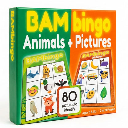THE BAMBINO TREE Animal and Picture Bingo Game for Kids - Flash Cards Matching Learning Board Game for Ages 3-6 Preschool, Kindergarten & Family Fun