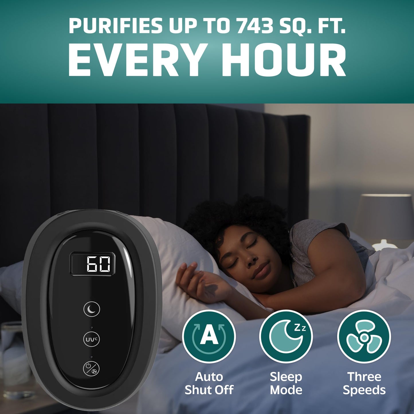 GermGuardian 4-In-1 HEPA Air Purifier for Home, Large Rooms Up To 743 Sq. Ft. with HEPA Air Filter, UV-C Light & Odor Reduction, AC4825E, 22" Tower, Gray