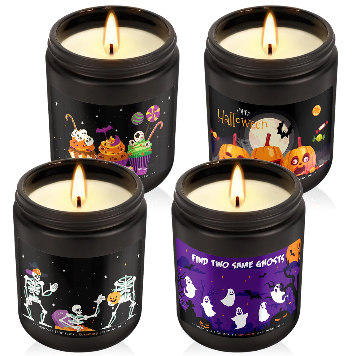 4 Pack 8Oz Halloween Scented Candles for Home Scented Aromatherapy Candles, Soy Wax Autumn Candle Gift Set for Women Men，Home Decoration，Themed Party Decor