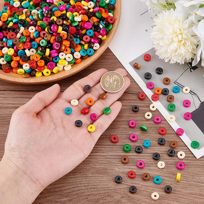 PH PandaHall 2000pcs 10 Colors Wood Beads, 8x3mm Wooden Beads Flat Loose Spacer Bead Rondelle Colorful Wooden Bead with 2.5mm Hole for Bracelets Necklaces Keychains Jewelry Making DIY Crafting