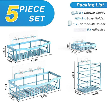 EUDELE 5-Pack Rustproof Stainless Steel Shower Caddy – No Drill Adhesive