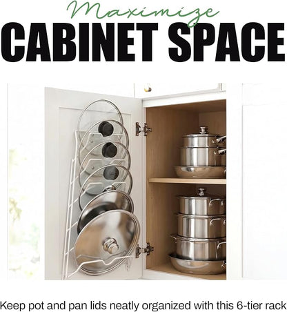 Evelots 6 Pot Lid Organizer for Cabinet or Pantry Wall - Cupboard Door Pots and Pans Organizer - Glass or Metal Pan Covers Cabinet Organizer - Rack Hanger Dividers - Set of 2