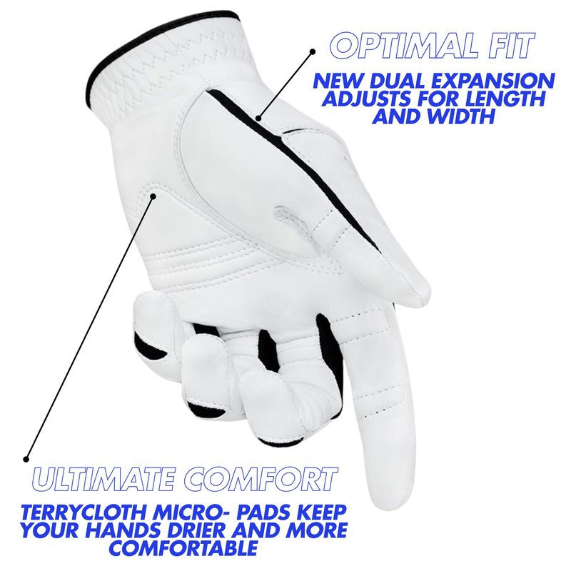 Bionic Men's StableGrip with NaturalFit 2.0 Golf Glove with Dual Expansion Thumb for Best Fit - Premium Cabretta Leather… (White, XXX-Large, Right)