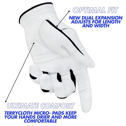 Bionic Men's StableGrip with NaturalFit 2.0 Golf Glove with Dual Expansion Thumb for Best Fit - Premium Cabretta Leather… (White, XXX-Large, Right)