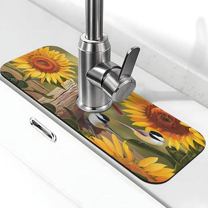 Sunflowers and songbirds Kitchen sink faucet pad, strong water absorption
