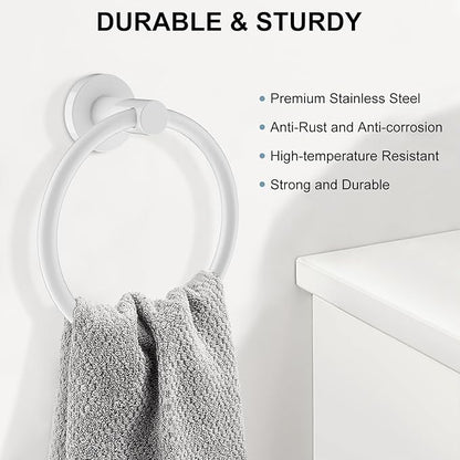 SetSail Towel Holder for Bathroom Wall Screw-in White Towel Ring Stainless