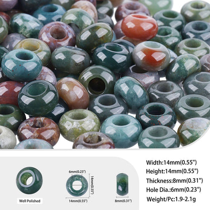 mookaitedecor 25 Pcs Indian Agate Large Hole Beads Stone Rondelle Gemstone Loose Beads for Jewelry Making, Bracelet, Macrame Projects, DIY Crafts, 8x14 mm